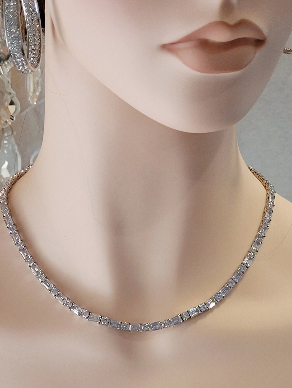 Tennis Necklace Baguettes & Round Bella Luce Diamonds.18 Inches. Dazzling Unique